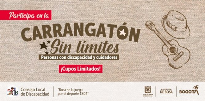 La Alcaldía Local de Bosa llevará a cabo dos jornadas de actividad física durante el mes de septiembre, dirigidas a personas con discapacidad y sus cuidadores, en donde la carranga será el tema principal de musicalización de la jornada. Esta actividad busca fomentar hábitos saludables en nuestra comunidad y generar un espacio de esparcimiento y respiro. 