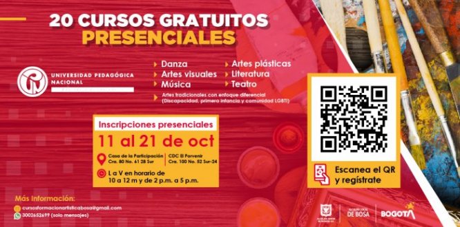 La Alcaldía Local en aras de identificar los talentos artísticos de los bosunos y contribuir a su proceso formativo, impartirá 20 cursos de 40 horas de duración que se realizan en encuentros semanales presenciales.