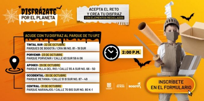En Bosa premiarán disfraces hechos con material reciclable Las inscripciones estarán abiertas a través de formulario en línea.