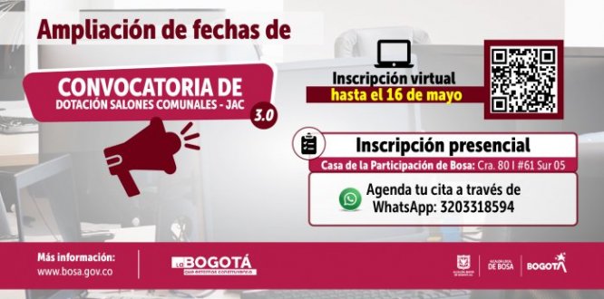 Ampliación de fechas, convocatoria dotación de Salones Comunales 3.0