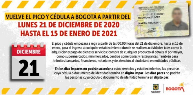 Del 21 de diciembre al 15 de enero vuelve la medida de pico y cédula a Bogotá ¿Cómo funcionará el pico y cédula desde mañana, 21 de diciembre, hasta el 15 de enero?