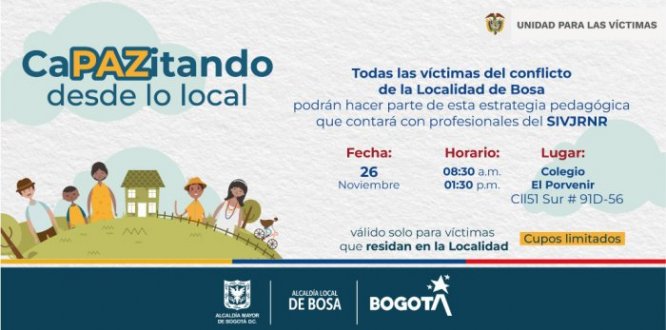 La Alcaldía Local en aras de promover la reconciliación y el fortalecimiento del tejido social, a través de estrategias de pedagogía social, para fortalecer los procesos de construcción de paz desde lo local, realizará una capacitación el próximo 26 de noviembre de 2022.