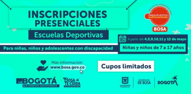 En el marco del proyecto 1804 “Bosa se la juega por el deporte”, iniciativa de presupuestos participativos de la Alcaldía Local de Bosa, abre convocatoria en las escuelas deportivas para niños (as) y adolescentes con discapacidad entre 7 a 17 años que residan en la localidad de Bosa.