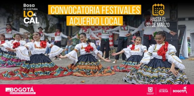 Por medio de la estrategia “Es Cultura Local 4.0.”, la Alcaldía Local de Bosa abre la convocatoria para el desarrollo de los Festivales de Muestra de Arte Popular e Invasión Cultura a Bosa, para las organizaciones o colectivos culturales que quieran hacer parte de este evento en la localidad.    
