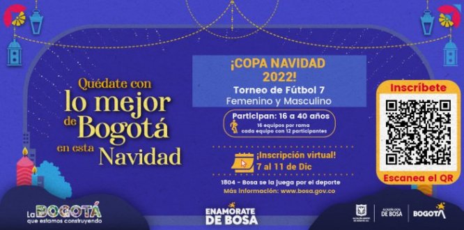 La Alcaldía Local de Bosa y en el marco de la iniciativa ganadora de los presupuestos participativos “Me la juego por Bosa” realizara un torneo de fútbol 7 en ramas femenino y masculino.