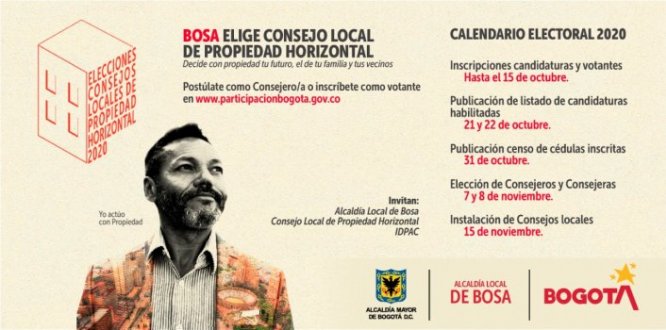 Abiertas inscripciones para elección del Consejo Local de Propiedad Horizontal de Bosa La comunidad de Bosa podrá elegir los días 7 y 8 de noviembre a los consejeros locales de propiedad horizontal