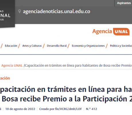 Capacitación en trámites en línea para habitantes de Bosa recibe Premio a la Participación 2022