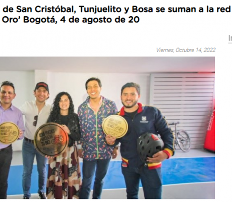 Las Alcaldías Locales de San Cristóbal, Tunjuelito y Bosa se suman a la red de cicloparqueaderos con ‘Sello de Calidad Oro’ Bogotá, 4 de agosto de 20